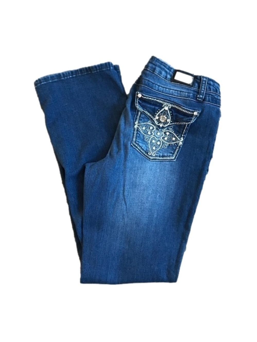 Earl Jeans Bling Back Flap Pocket Stretch Denim Bootcut Jeans Size 10
